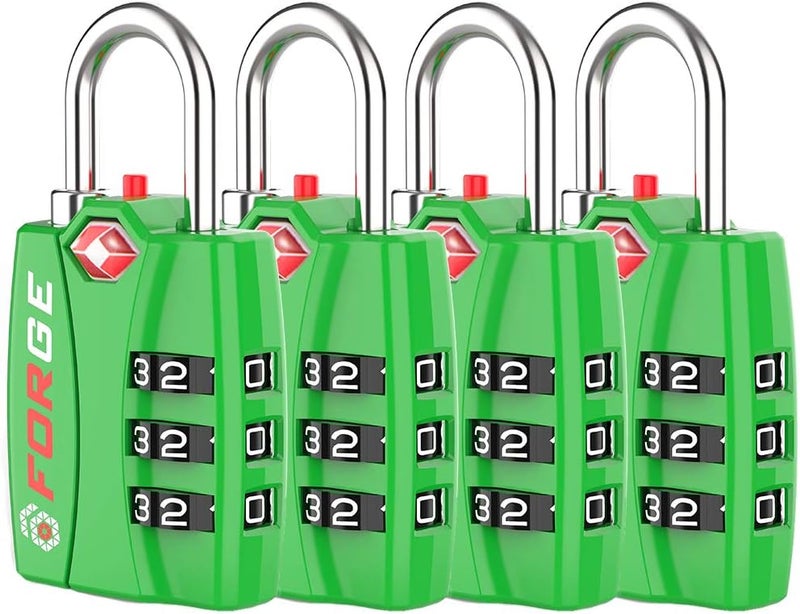 Forge TSA Luggage Combination Lock - Open Alert Indicator, Easy Read Dials, Alloy Body- Ideal for Travel, Lockers, Bags (Green 4PK) - Image 1